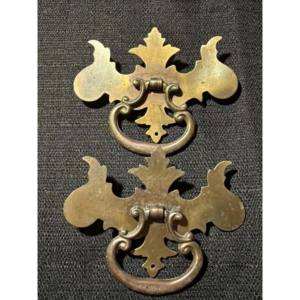 4 Brass Drawer Swing Handle Pulls Chippendale Batwing Antique Hardware No Screws